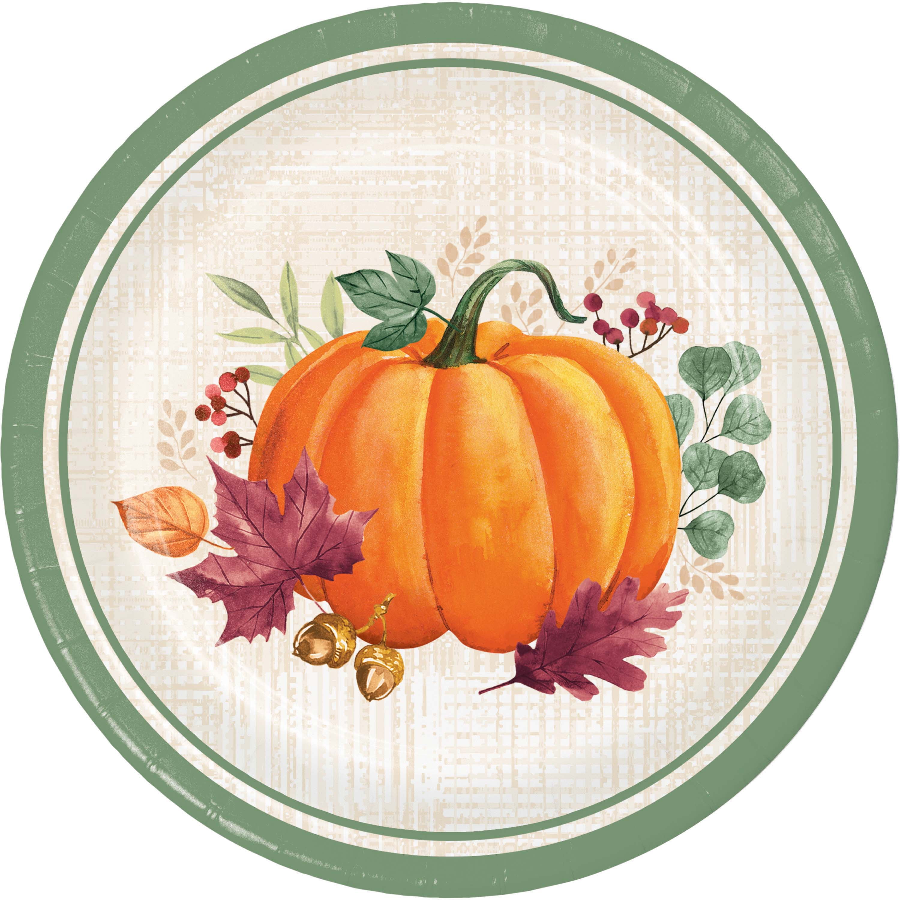Creative Converting Harvest Wishes Thanksgiving Pumpkin Paper Dessert Plates, 24 ct