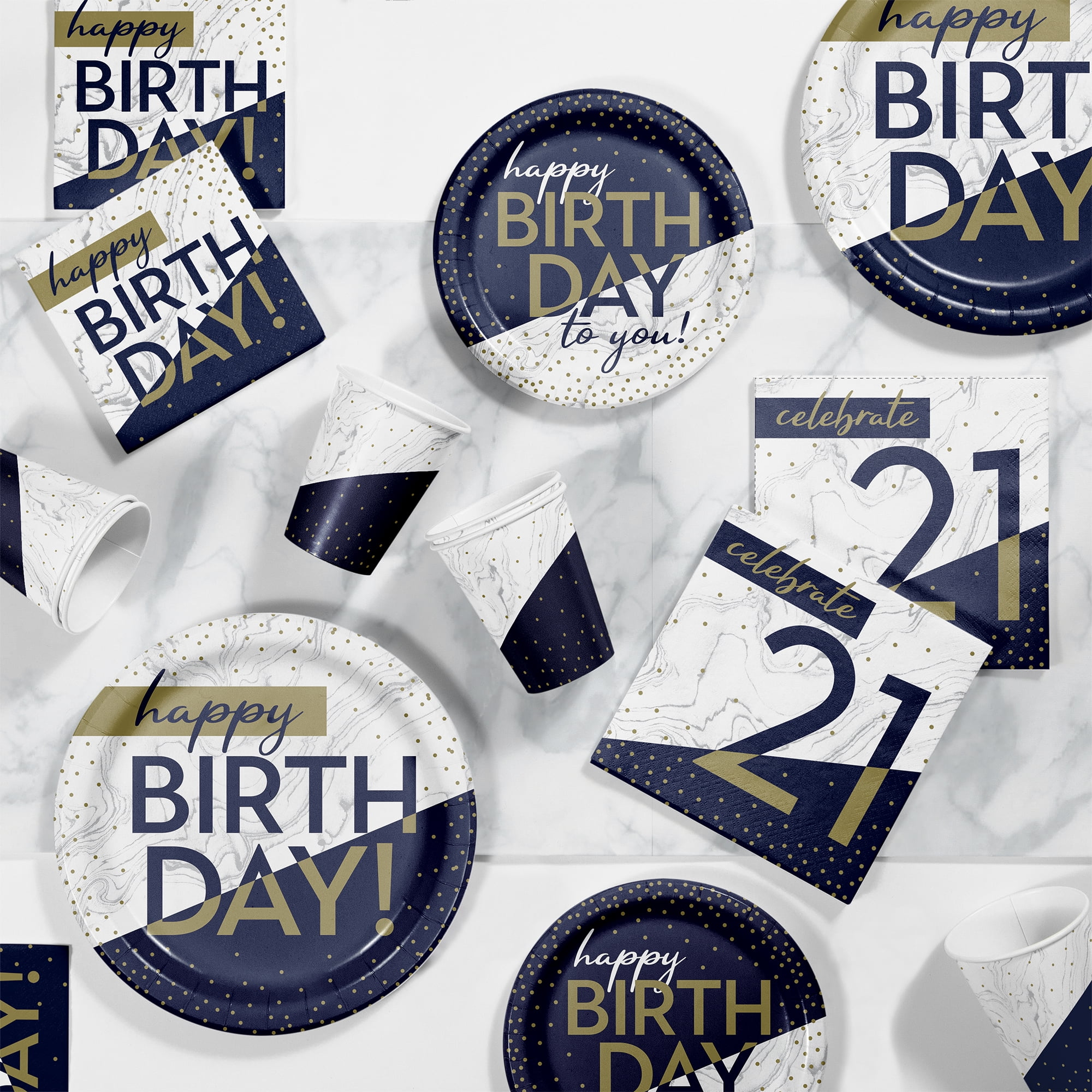Creative Converting Navy and Gold 21st Birthday Party Supplies Kit, Serves 8