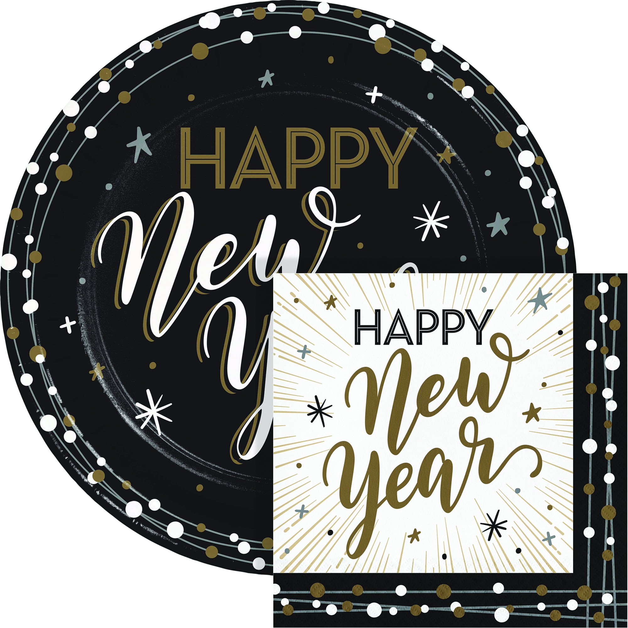 Creative Converting New Years Shimmer Dinner Paper Plates and Napkins Set, Serves 16