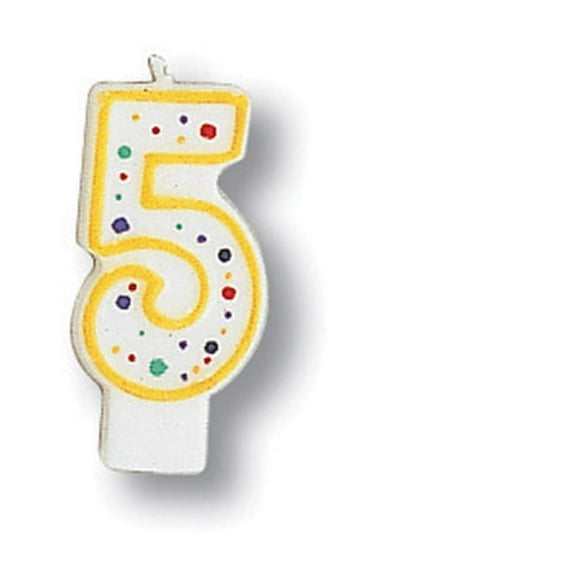 Creative Converting Number 5 Shaped Multi-color Polka Dot Birthday Candle, 2.88"