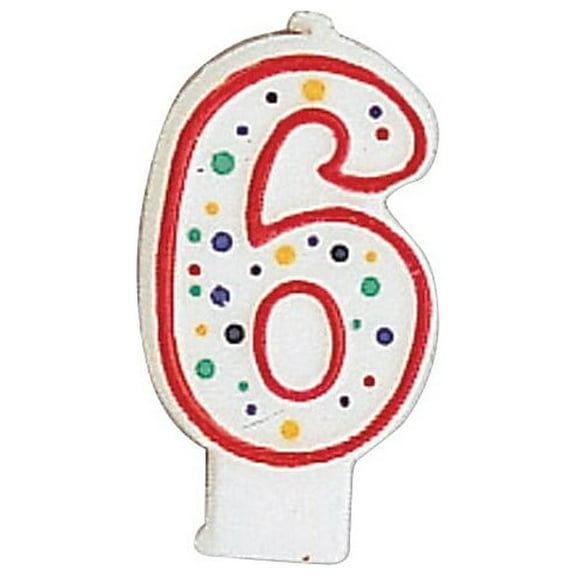 Creative Converting Number 6 Shaped White Polka Dot Birthday Candle, 2.88"