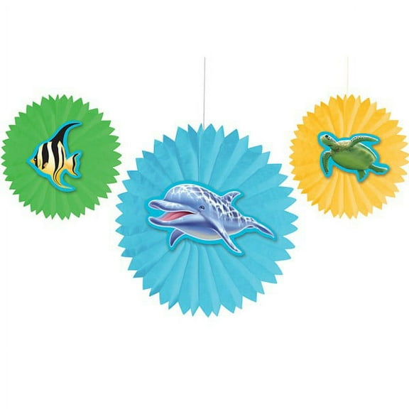 Creative Converting Ocean Party Tissue Fan Party Decorations, 3 Count