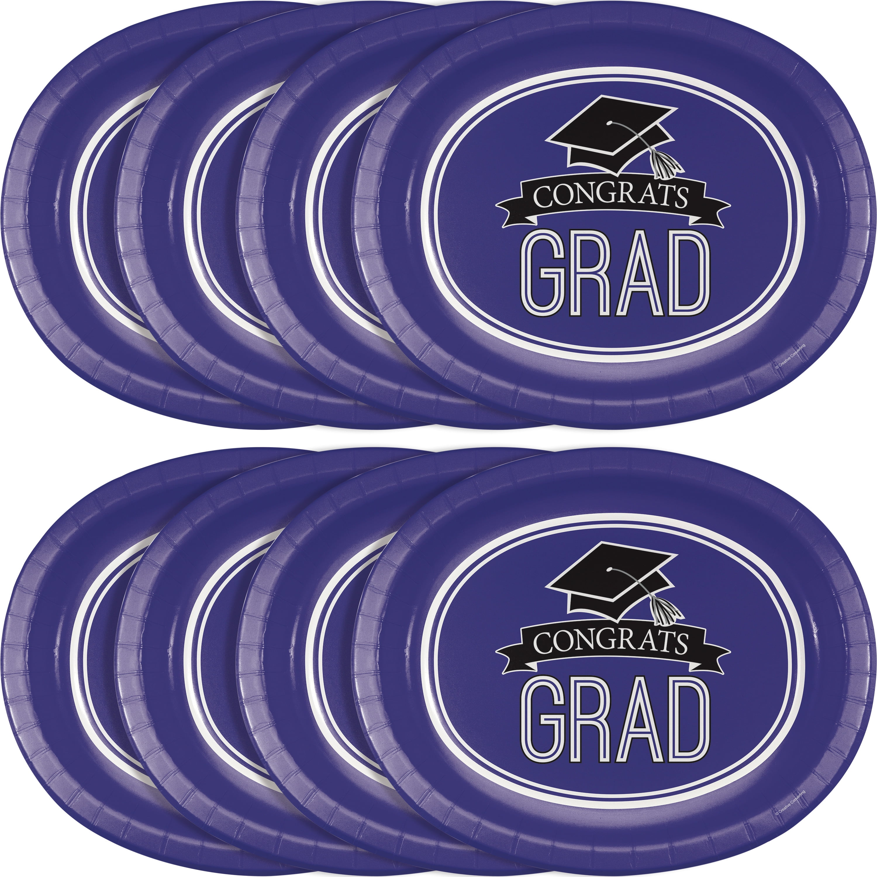 Creative Converting Purple Oval Graduation Paper Party Supply Sets, (8 Pieces) 12"