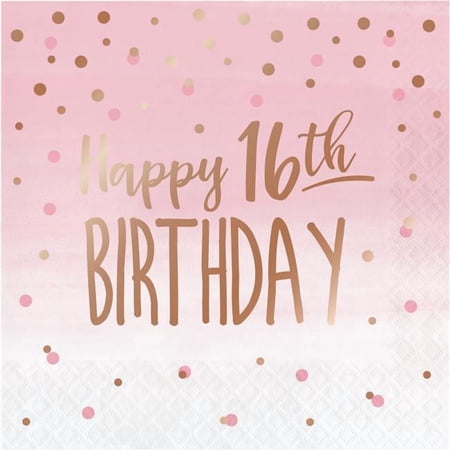 Creative Converting 340155 Rose All Day 16th Birthday Napkins, 16 Count
