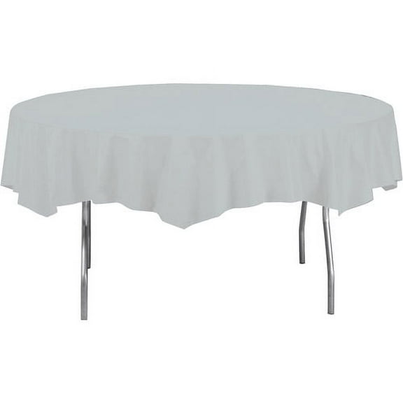 Creative Converting Shimmering Silver Tablecover, Octy Round 82" Polylined Tissue