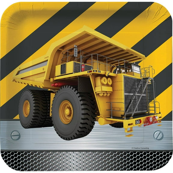 Creative Converting Square Foil Construction Birthday Zone Dinner Plates(8 Count), 9"