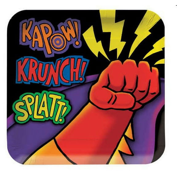 Creative Converting Superhero Party 9 Inch Square Lunch/Dinner Plates, 8 Count