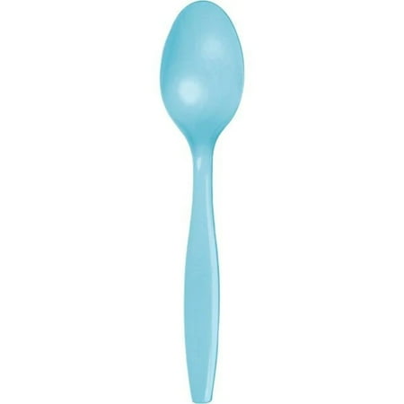 Creative Converting Touch of Color Premium 24 Count Plastic Spoons, Pastel Blue