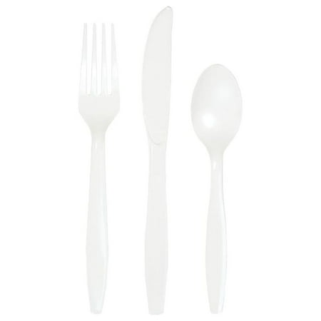 Creative Converting Premium Plastic Cutlery (Fork, Spoon, Knife) Assortment, White Color, Package Of