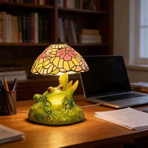Creative Craft Frog & Flower Shaped Table Lamp With Led Light - Home Decorative Accent For Desktop & Bedside, Artistic Ornamental Lighting Fixture - Suitable For Bedroom