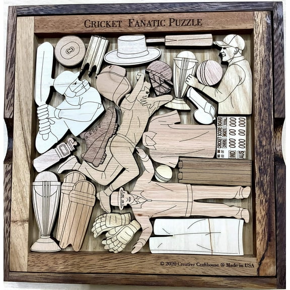 Creative Crafthouse Cricket Puzzle, Wood Gift for Players and Fans, USA Made Decor