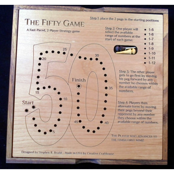 Creative Crafthouse Fifty Game, 2-Player Wooden Dice Strategy Game, USA Made