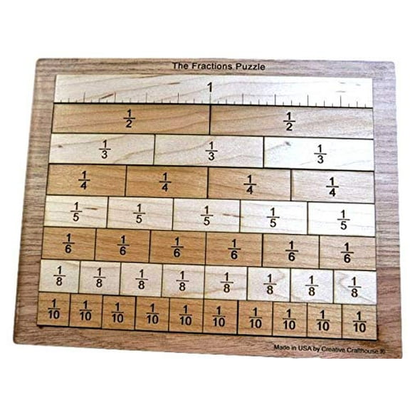 Creative Crafthouse Fraction Puzzle Board, Montessori Math Toy, Wood Learning Game, USA