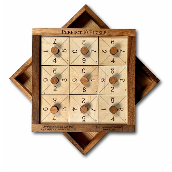 Creative Crafthouse Perfect 10 Puzzle, Wood Math Brain Teaser, USA Made