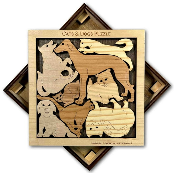 Creative Crafthouse Pet Lover's Cats and Dogs Wood Puzzle Brain Teaser, USA Made