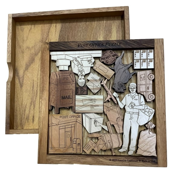 Creative Crafthouse Post Office Wood Puzzle, Collectible Brain Teaser Gift, USA Made
