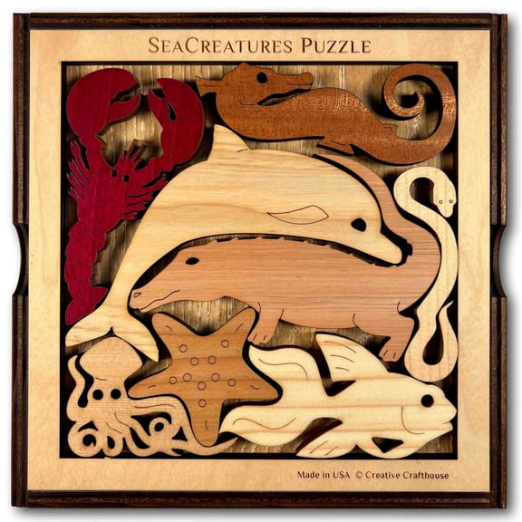 Creative Crafthouse Sea Creatures Puzzle, Easy Wood Ocean Decor and Gift, USA