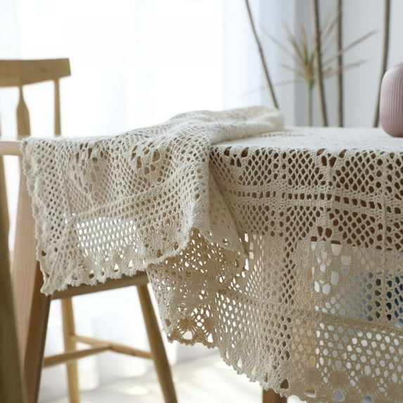 Creative Crochet Lace Tablecloth Rectangular Knitted Table Cloth Cotton Beige