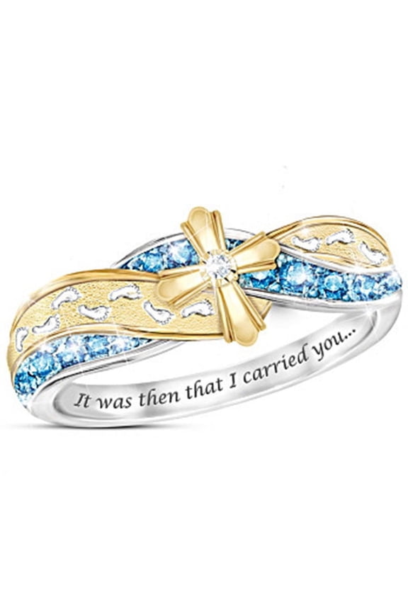 Creative Cross Footprint Two Tone Ring Women's Ornament