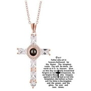 ELENXS Creative Cross Projection Necklace Choker Crystal Cross Lord's Prayer Cross Necklace for Friends Father's Gift