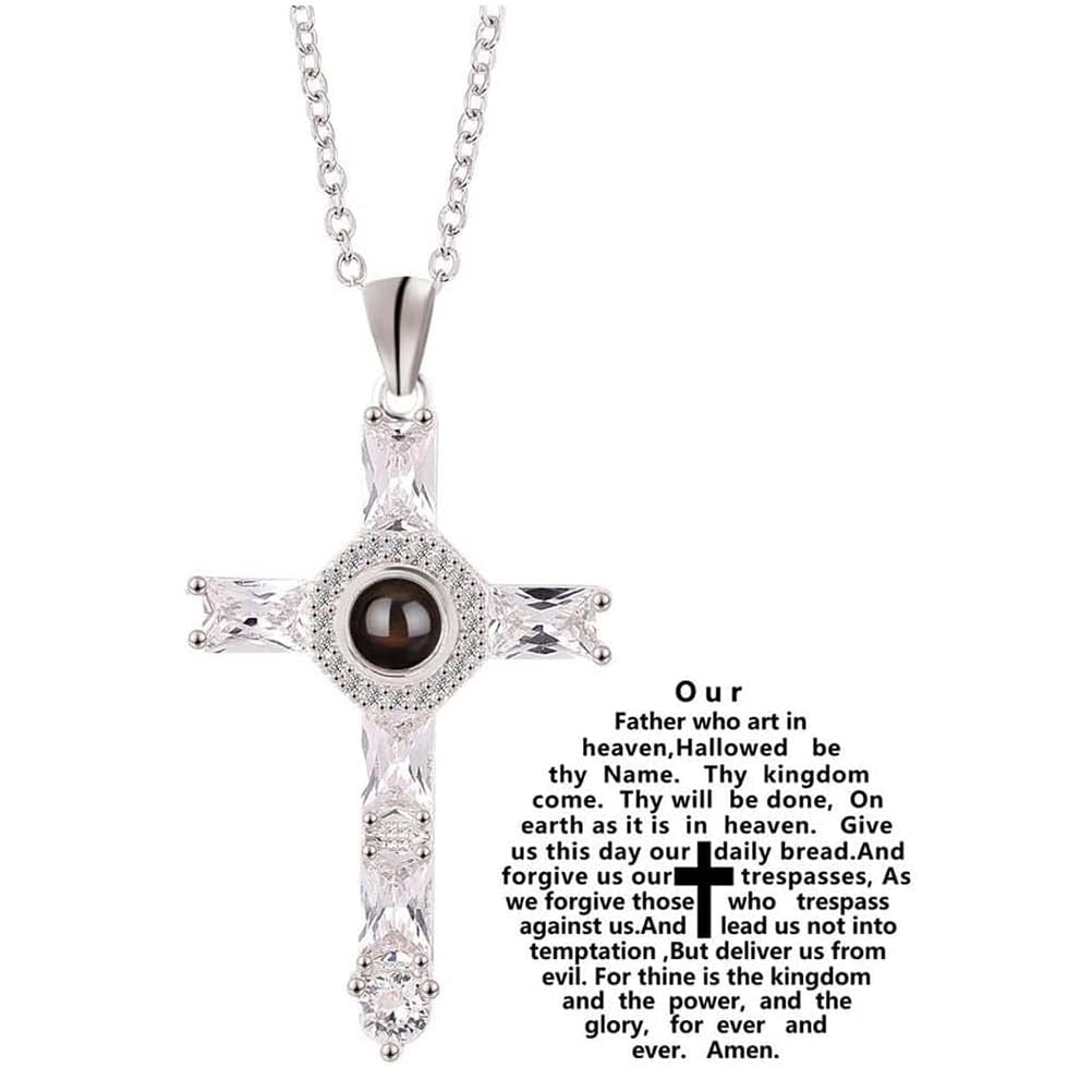 Creative Cross Projection Necklace Choker Crystal Cross Lord's Prayer