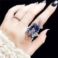 thumbnail image 1 of Crystal Butterfly Ring Set Geometric Alloy Rings Artificial Gemstones Electroplated Finish Purple Blue Fine Gems, 1 of 4