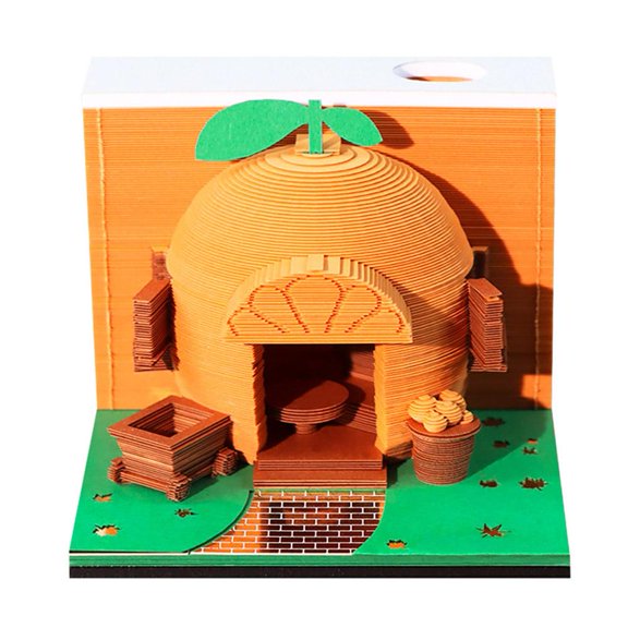 Creative Cultural & Creative Gift, Hand-Tear Paper-Carving Sticky Notes, Decorative Ornament, Wish Come True Orange 3D Stereo Memo Pad
