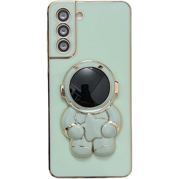Creative and Cute 3D Astronaut Stand Phone case for Samsung Galaxy Note 20 Ultra 10 Pro A12 A32 M32 A20 A13 5G 4G Soft Back Cover, Light and Thin Plating Shockproof Bumper(Light Green,Samsung A32 4G)