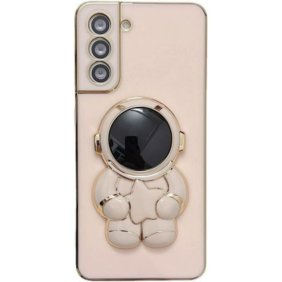 Creative and Cute 3D Astronaut Stand Phone case for Samsung Galaxy Note 20 Ultra 10 Pro A12 A32 M32 A20 A13 5G 4G Soft Back Cover, Light and Thin Plating Shockproof Bumper(Pink,Samsung A12)