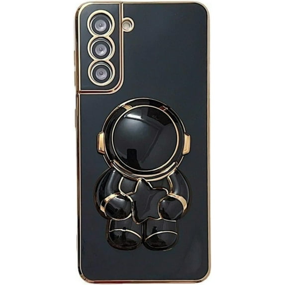 Creative and Cute 3D Astronaut Stand Phone case for Samsung Galaxy Note 20 Ultra 10 Pro A12 A32 M32 A20 A13 5G 4G Soft Back Cover, Light and Thin Plating Shockproof Bumper(Black,Samsung A20)