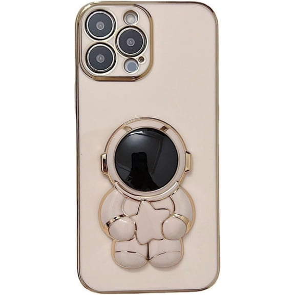 Creative and Cute 3D Astronaut Stand Phone case for iPhone 13 14 12 11 Pro Max Mini SE 7 8 14 Plus XS XR Soft Back Cover, Light and Thin Plating Shockproof Bumper(Pink,iPhone Xs/X)