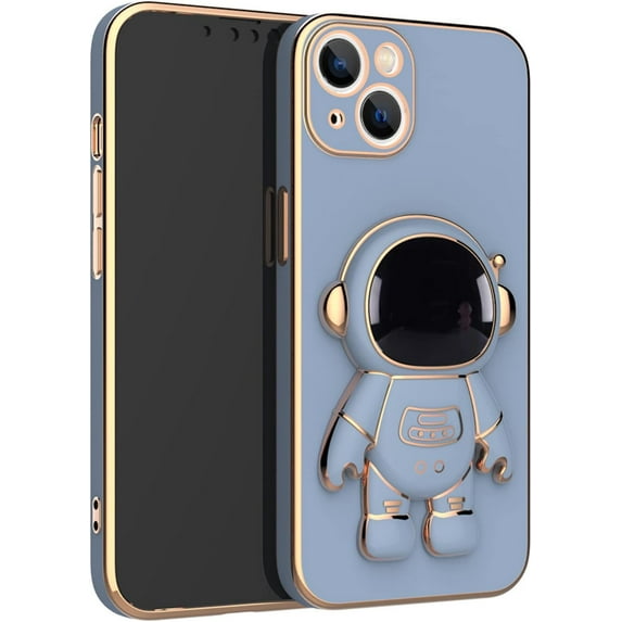 Creative Cute Astronaut Bracket TPU Phone case with Camera Protective Film for iPhone 14 13 12 11 8 7 6 S X XS XR Plus Pro Max Mini Popular Shockproof Protective Back Cover(Blue,13 Pro)