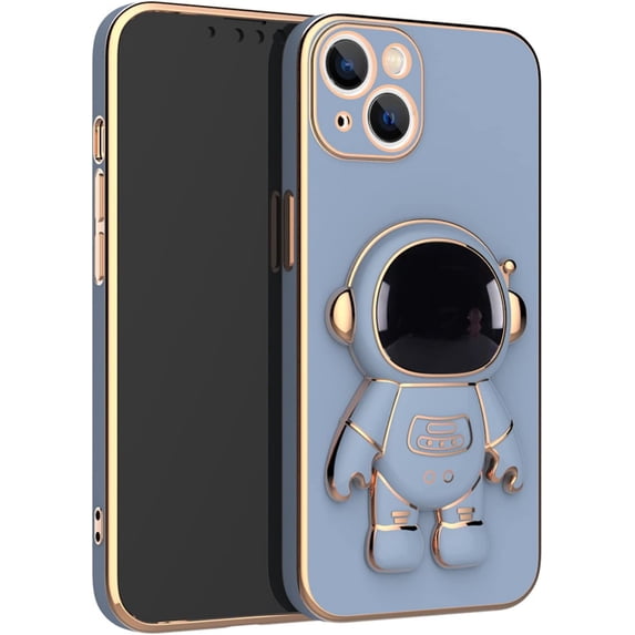 Creative Cute Astronaut Bracket TPU Phone case with Camera Protective Film for iPhone 14 13 12 11 8 7 6 S X XS XR Plus Pro Max Mini Popular Shockproof Protective Back Cover(Blue,11)