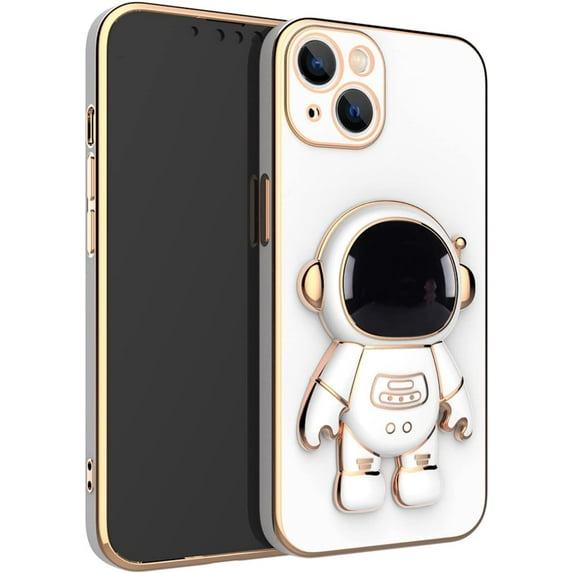 Creative Cute Astronaut Bracket TPU Phone case with Camera Protective Film for iPhone 14 13 12 11 8 7 6 S X XS XR Plus Pro Max Mini Popular Shockproof Protective Back Cover(White,for X/XS)