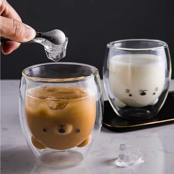 Creative Cute Bear Double-Layer Coffee Mug - Adorable Cartoon Animal Glass Cup for Milk & Coffee - Perfect Gift for Any Occasion