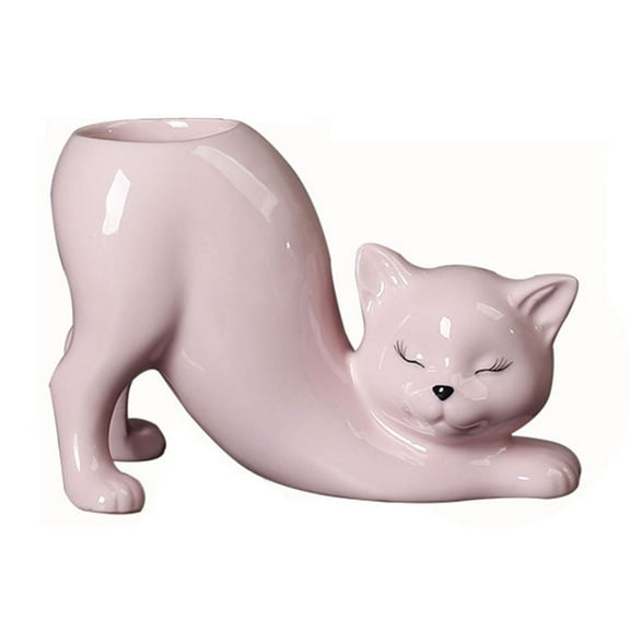 Creative Cute Cat Tail Column Planter,Cute Cat Succulent Planter Pot, Ceramic Cactus/Flower Container, Animal Bonsai Holder for Indoor Plants Home Decoration