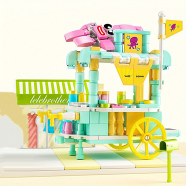 Creative Cute Snack Street Assembled Building Blocks Toy Set, Food Street Series Building Blocks Toys, Desktop Decoration