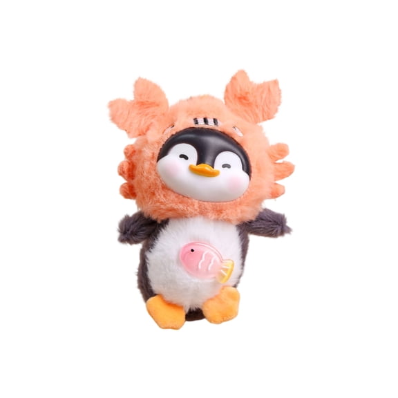 Creative And Cute Vinyl Plush Penguin Doll With Lobster-Inspired Plush Shell, Dual-Zone Material Craftsmanship High-Gloss Vinyl Back And Soft Velvet Belly For Realistic Tactile
