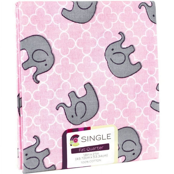 Creative Cuts Fat Quarter Cotton 18" x 21" Quatrefoil Elephant Blush Fabric, 1 Each