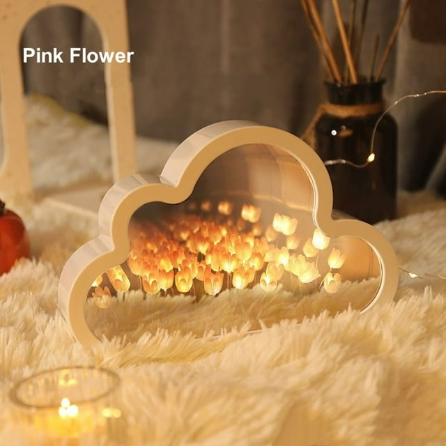 Creative DIY Cloud Shape Tulip LED Atmosphere Night Light Photo Mirror