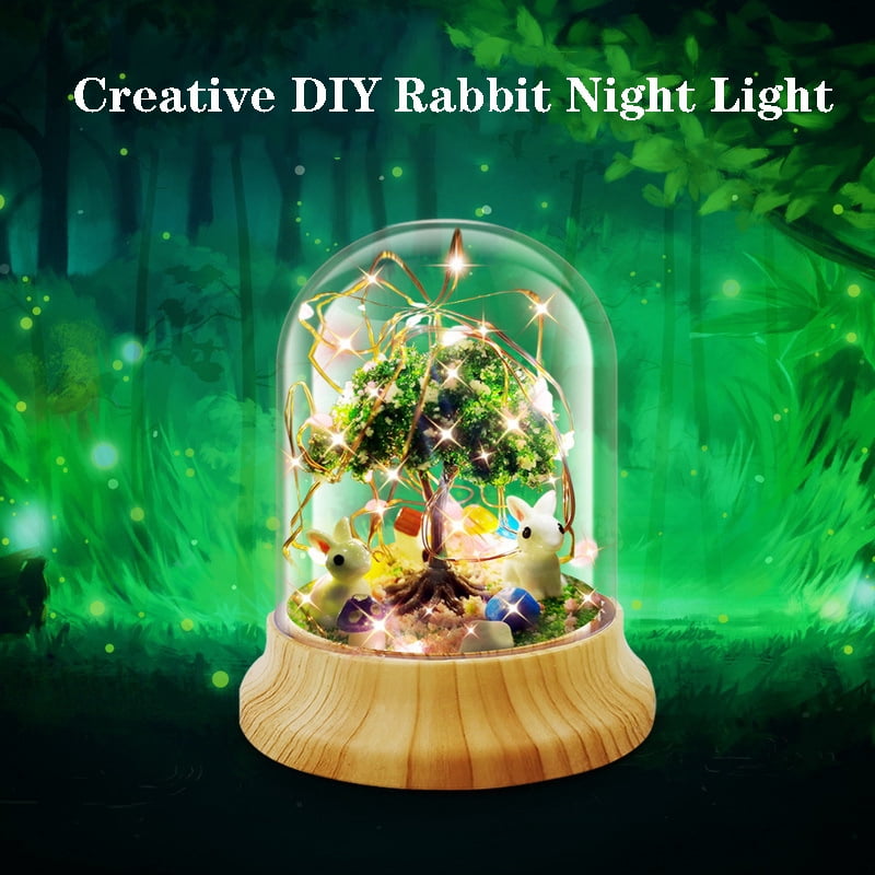 Creative DIY Rabbit Night Light LED Table Lamp Crystal Tree Lights ...