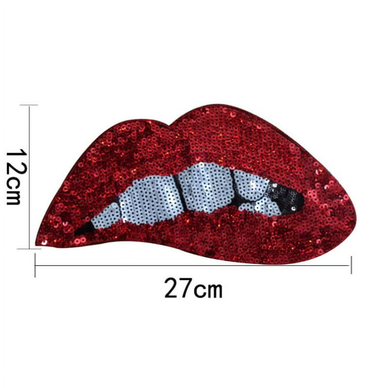 Creative DIY Red Lips Sewing Patches Fabric Sequins Embroidery Applique  Patches T-Shirt Decoration Or Repair Badge Stickers For Clothes Patching