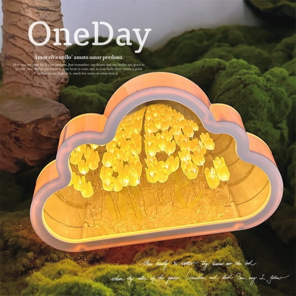 Creative DIY Tulip Cloud Mirror Lamp Flower Sea Night Light Atmosphere Bedroom Sleeping Light Handmade Crafts Birthday Gifts