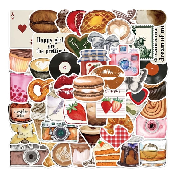 Creative DIY-Water-proof Stickers 50Pcs, Vintage Inspired Removable Decals for Backpacks Travel Bags