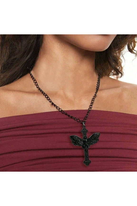 Creative Dark Punk Cross Moth Necklace