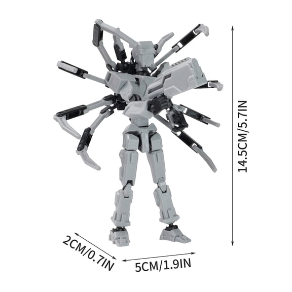 Creative Decompression Desktop Ornament 3D Printed Multi-Jointed Doll - Dark Grey Articulated Robot Figurine with Interchangeable Gear Set