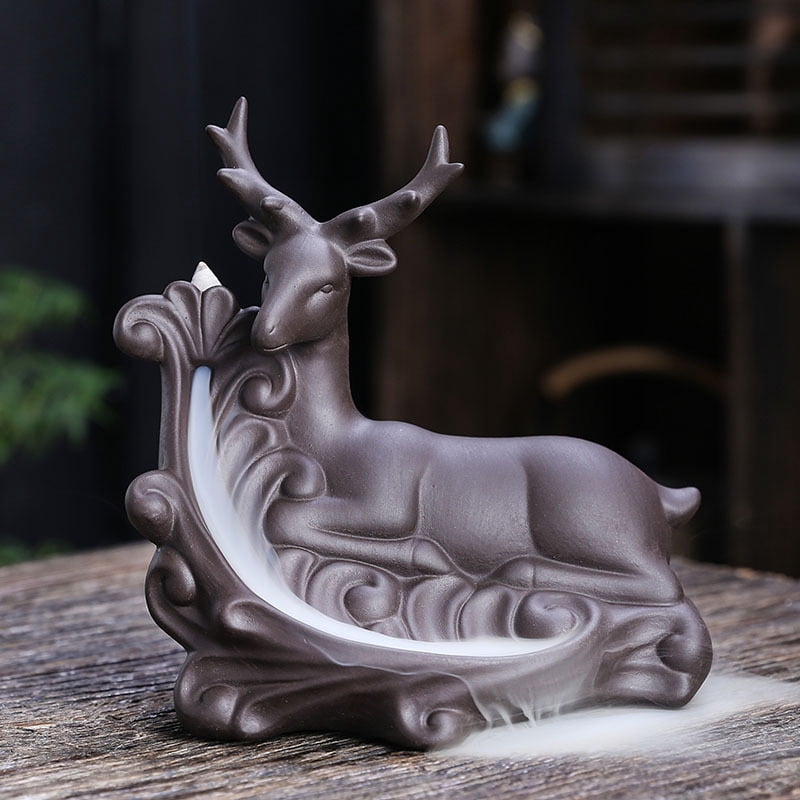 Creative Deer Backflow Incense Burner Purple Clay Waterfall Reflux Incense Holder Aromatherapy Handicraft for Home Decoration