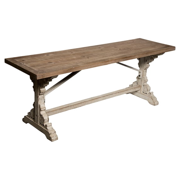 Creative Design 51" Antique White and Brown Distressed Vintage Rectangular Bench