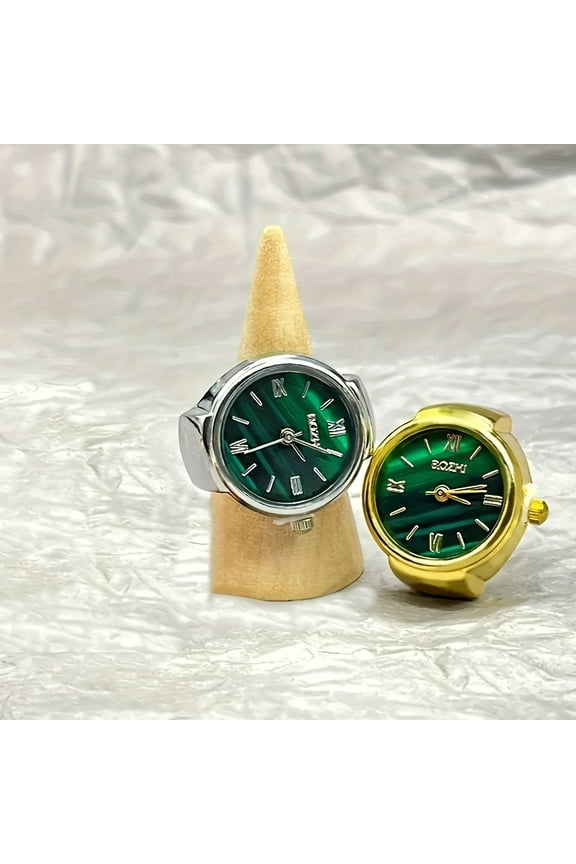 A Creative Design With A Sense Of Fashion, Simplicity, Leisure, Sports, And Trend, This Golden Stainless Steel Plated Small Green Watch Ring With An Elastic Watch Band Is Versatile For Women,Golden