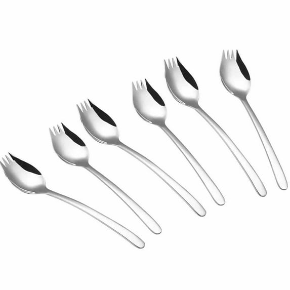 Creative Design Sporks For Toddlers To School Age, Smooth Edges 8.2-Inch Long Stainless Steel Forks, Reusable Combination Utensils For Everyday Use